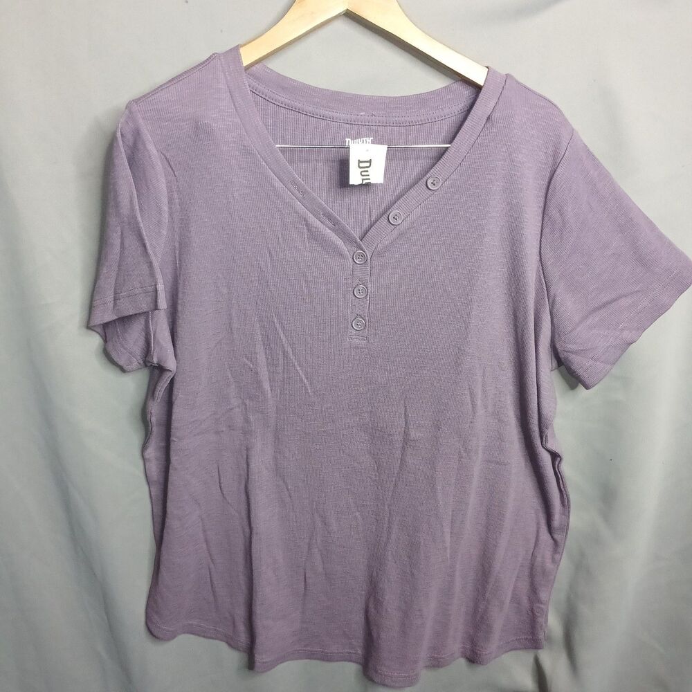 Duluth Trading Post Short Sleeve Henley Shirt Dusty Lilac Woman Size 2X NWT
